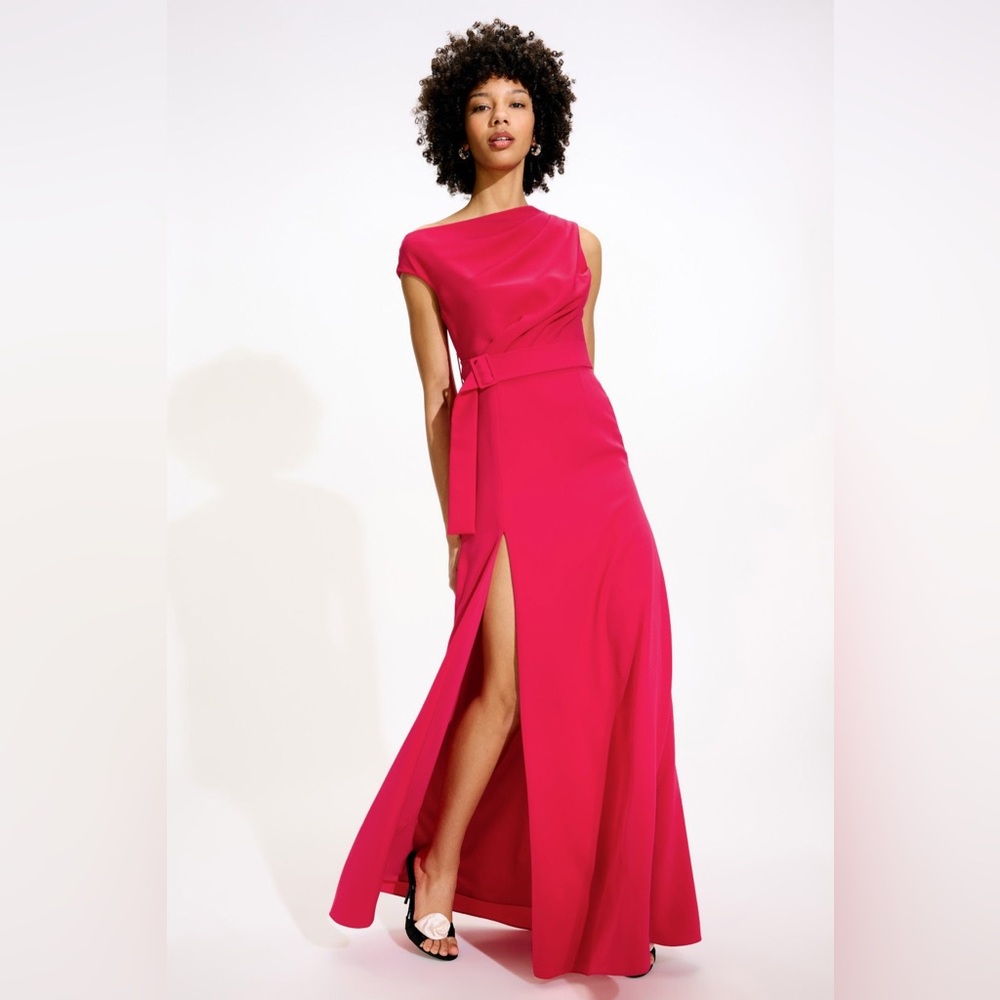 Black Halo Fuchsia One-Shoulder Gown with Side Slit